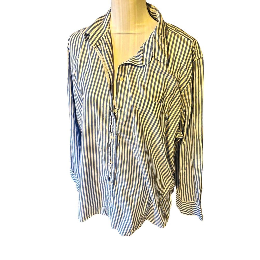 J.CREW Blue/White Striped Long Sleeve Button-Up Point Collar 3X